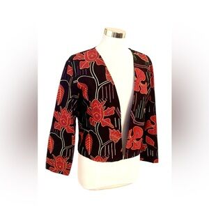 Chico’s Black Red Floral Jacket Embroidered Open Front Art‎ to Wear Blazer Sz 3X